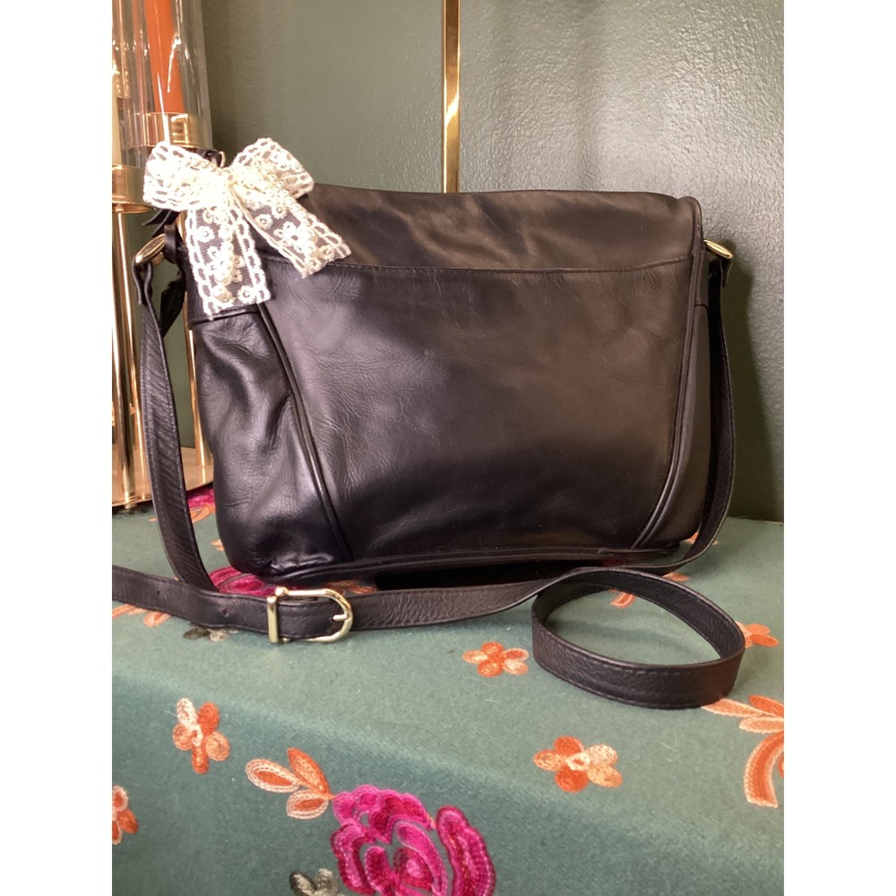 Giani Bernini Black Leather Crossbody‎ Bag Multi Pocket Organizer Purse